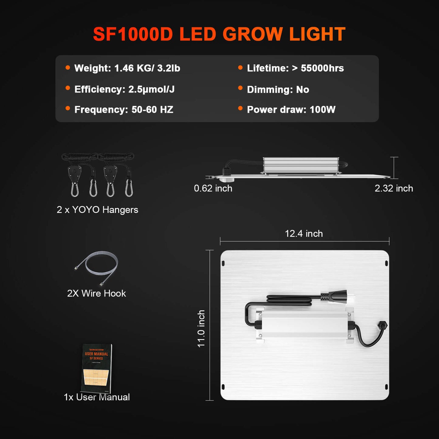 Spider Farmer SF1000D Samsung LM301B Vollspektrum 100W LED Grow Lampe